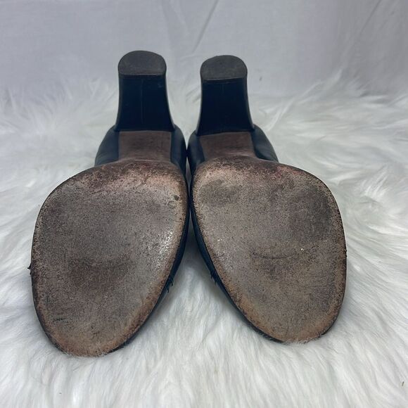 Tory Burch Abbey Navy Calf Leather Cap Toe Heels Sz 7.5 - Picture 6 of 7